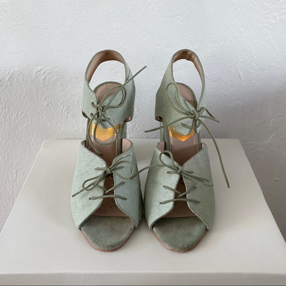 Charlotte Stone Gabe Aquamist Calf Hair Shooties Lace-Up Heels - Picture 3 of 5